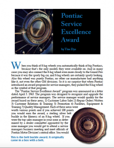 Pontiac Service Excellence Award